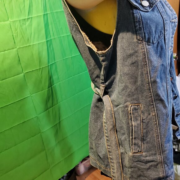 Women Denim Jeans Jacket Coat sleeveless trench size M blue 90's - Picture 6 of 11